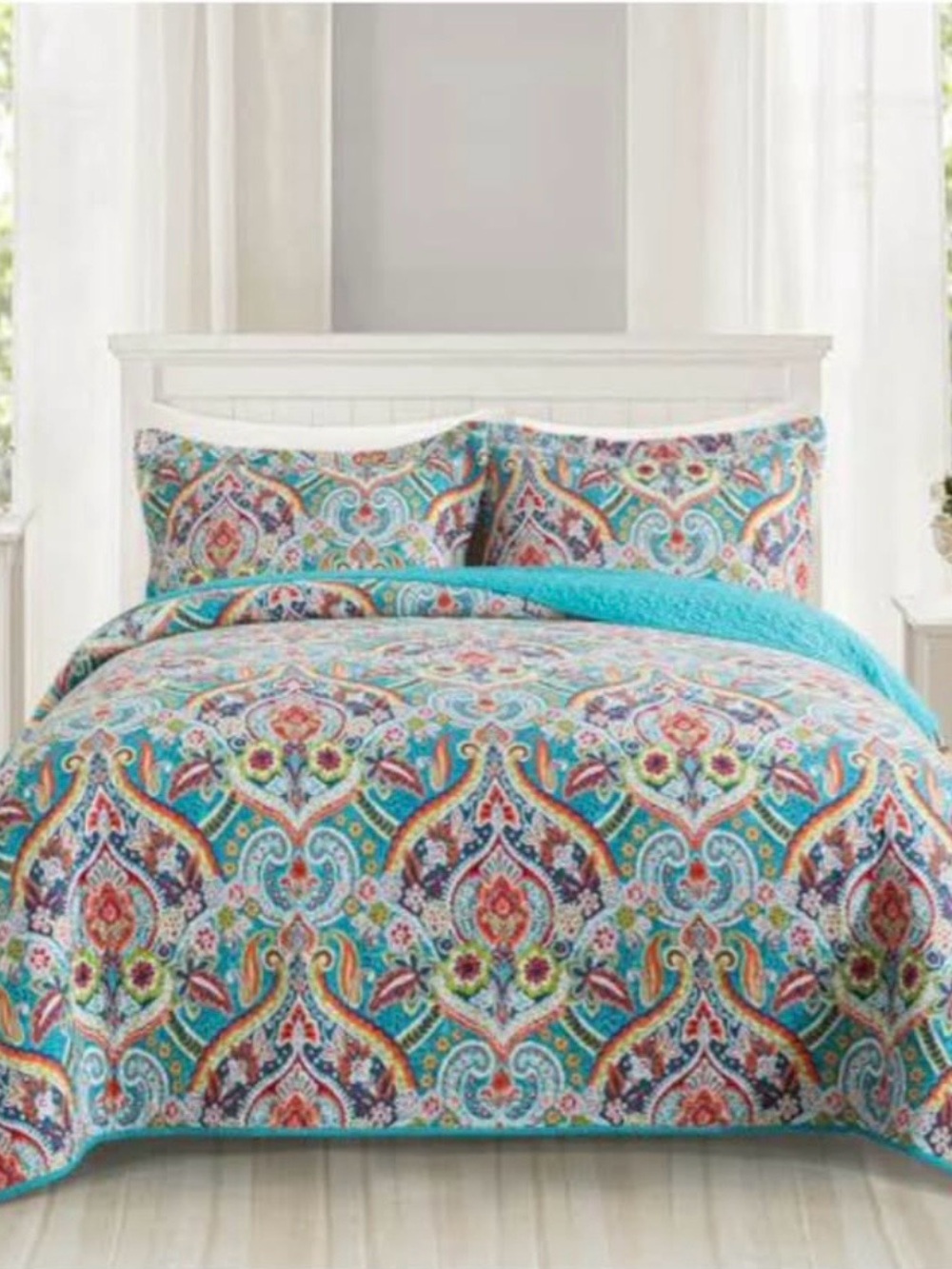 Turquoise Paisley Quilted Comforter Set - Vaputar